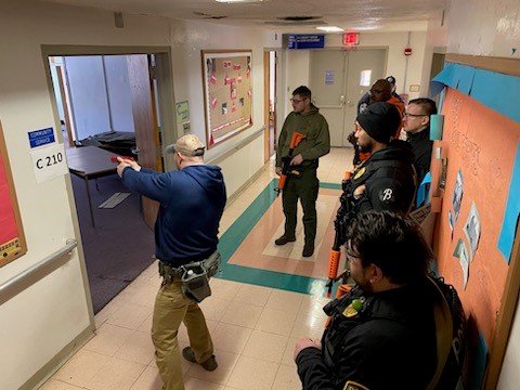 Morgan Staff University law enforcement officers practiced techniques to stop an active shooter on campus