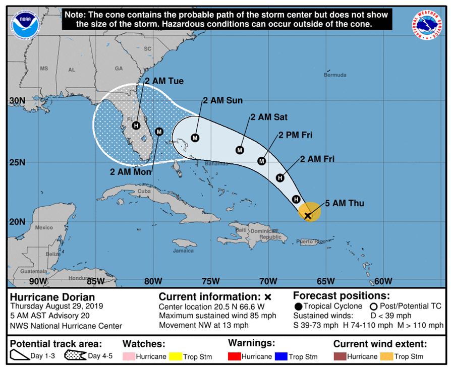 Hurricane Dorian Update Aug. 29, 2019