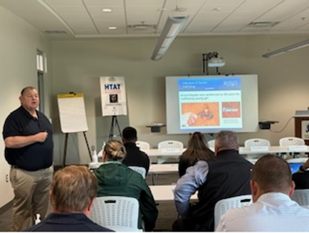 FLETC Instructor Hector Bencomo presents the Human Trafficking Awareness Training in Shelbyville, MI, May 28, 2025 (courtesy photo)