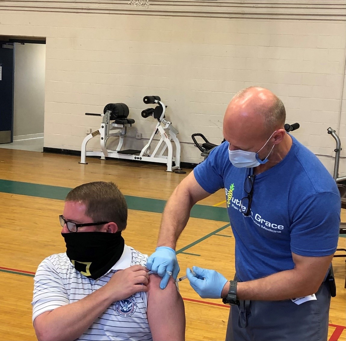 FLETC-Charleston Participating Organization Staff Member being vaccinated on April 1, 2021 at FLETC-Charleston (courtesy photo)