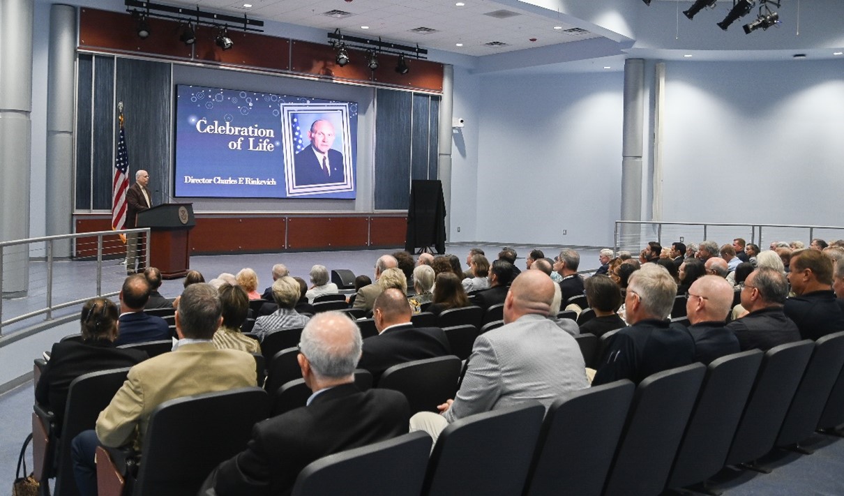 Former Assistant Director Mike Hanneld delivered remarks at the Celebration of Life Ceremony for Former Director Charles F. Rinkevich, June 4, 2025, Glynco GA (Photo by David Tucker/OPA)