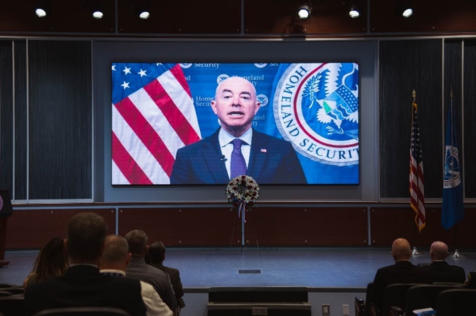 Department of Homeland Security, Secretary Alejandro Mayorka, delivered the keynotes address for the Federal Law Enforcement Training Centers Graduate Memorial Ceremony held on May 2, 2022, at Glynco, Georgia. (FLETC OPA / Mindy Vu)