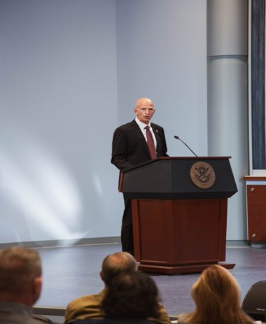 Federal Law Enforcement Training Centers (FLETC), Director Thomas J. Walters paid tribute to the fallen at the FLETC Graduate Memorial Ceremony on May 2, 2022, at Glynco, Georgia. (FLETC OPA / Mindy Vu)