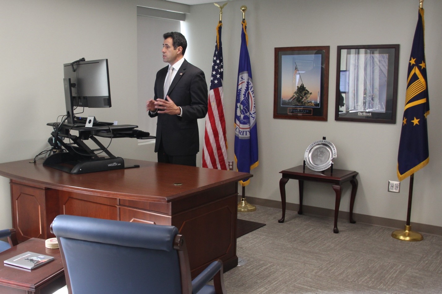 FLETC Assistant Director for Technical Training Operations Kia Munshi provided opening remarks virtually, on May 25, 2022, from the FLETC training delivery point located in Glynco, Georgia. (FLETC/Rob Gwin)