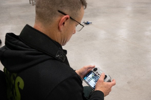 A student in the sUAS training program navigates using the video interface on their controller. (Photo by Brian M. Jones/FLETC OPA)