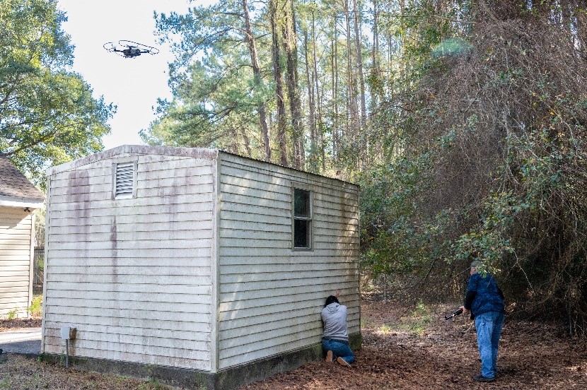 An sUAS is conducting surveillance on a hostage situation. (Photo by Brian M. Jones/FLETC OPA)