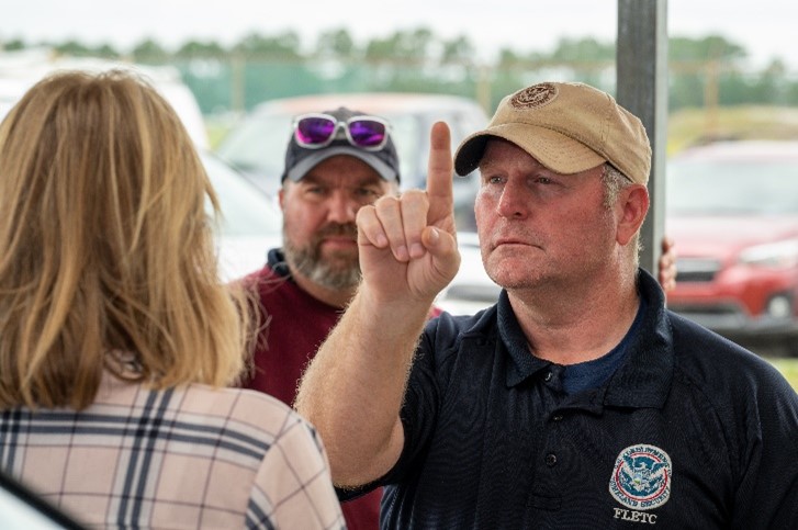 A FLETC Instructor is looking for Horizontal Gaze Nystagmus (HGN) while administering a Standardized Field Sobriety Test (SFST) during a Wet Lab.  (Photo by Brian M. Jones/FLETC OPA)