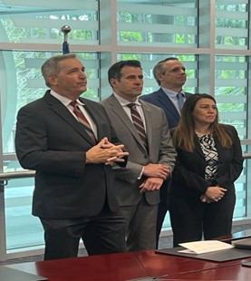 Director Huffman along with FLETC Senior Leaders conduct the oath of office for new Site Directors Pellegrini and Price on March 25, 2024 (Photo by Rob Gwin, FLETC/OPA)