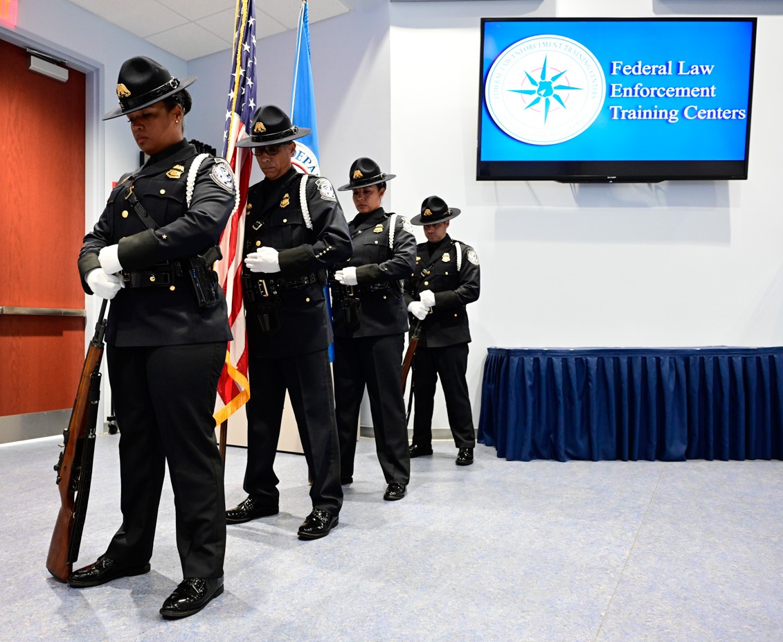 U.S. Customs and Border Protection, Field Operations Academy Honor Guard presentation of Colors at Director Huffman’s Swearing In Ceremony at FLETC-Glynco, GA, on October 5, 2023. (Photo by David Tucker, FLETC/OPA)
