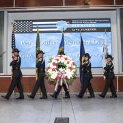 U.S. Customs and Border Protection Honor Guard retire the colors at the annual FLETC Peace Officers Memorial Day Ceremony. Photo by Keith Gartman