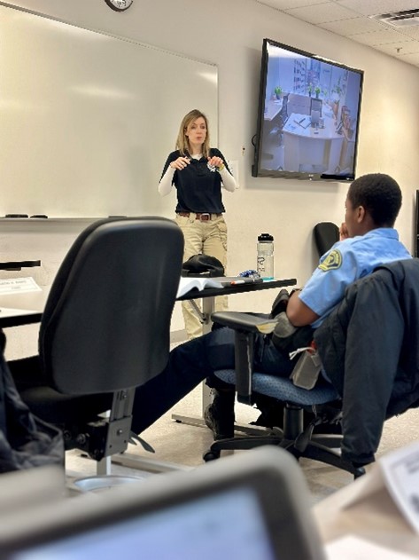 Federal Law Enforcement Training Centers, Attorney Advisor/Instructor Rachel Smith teaching a UPTP class. (Courtesy Photo)