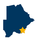 Map icon showing approximate location of Gaborone, Botswana.