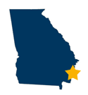Map of Georgia depicting the general location of Glynco, Ga.